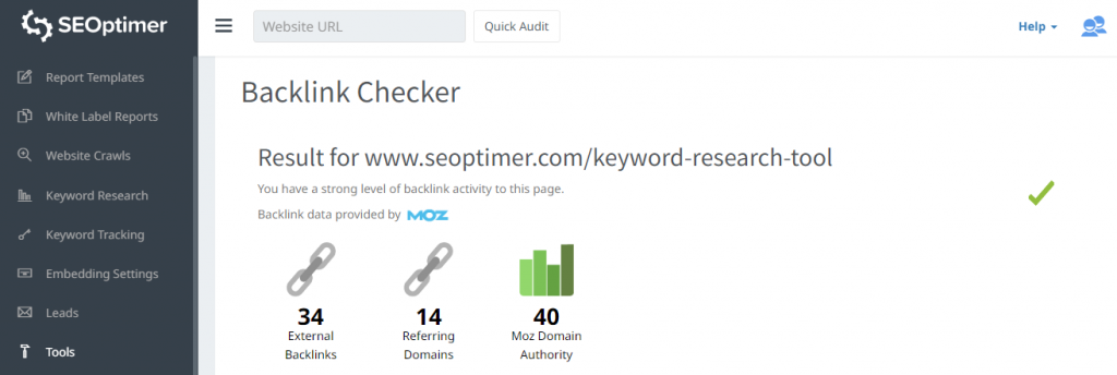 controllo backlink seoptimer