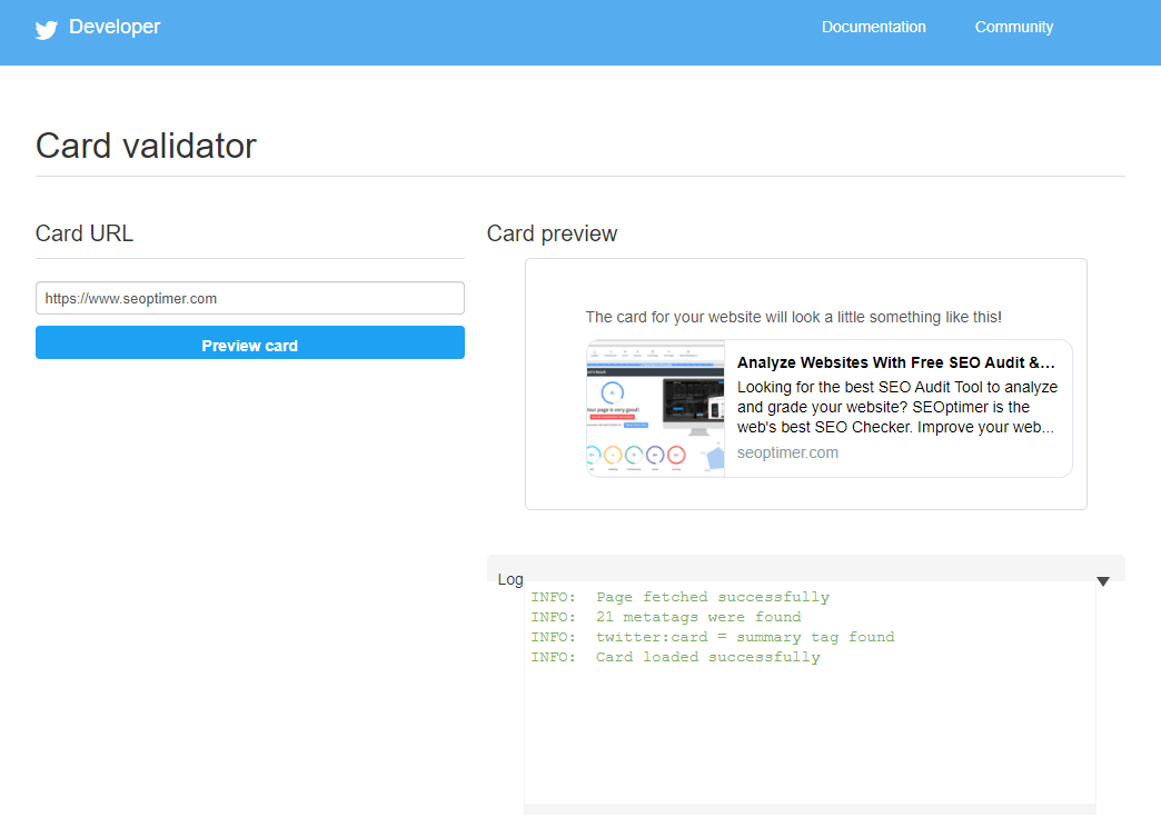 Twitter Card Validator aracı